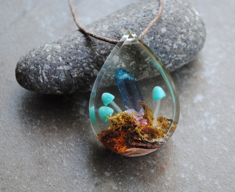 Resin Wood Necklace Terrarium Necklace Quartz crystal Etsy
