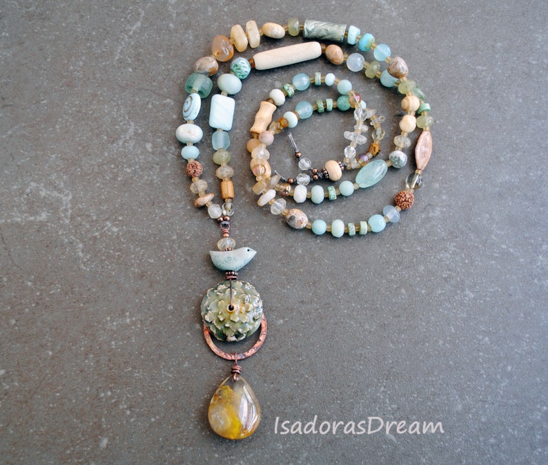 Enchanted forest, Amulet, Talisman necklace, Beaded boho necklace, Summer beaded necklace, Layering Necklace Long Bohemian necklace image 6