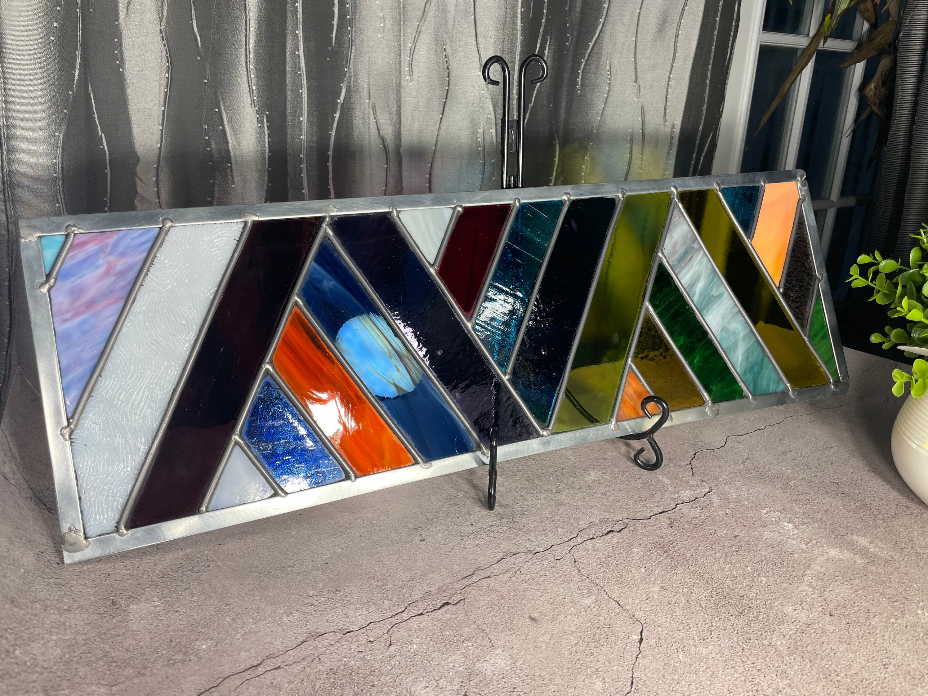 Custom Stained glass window panel, window, transom, stain glass window, linear design custom made designs available