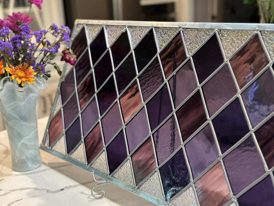 Purple Window Rim Custom Purple and Clear Diamond Stained Colored Glass Window Transom ...