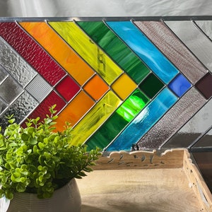 The Henny One. Rainbow Pride Stained glass window panel transom