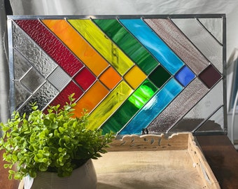 The Henny One. Rainbow Pride Stained glass window panel transom