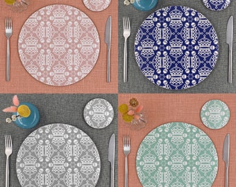 Melamine round placemat coaster sets - Jubilee crown orb pattern
