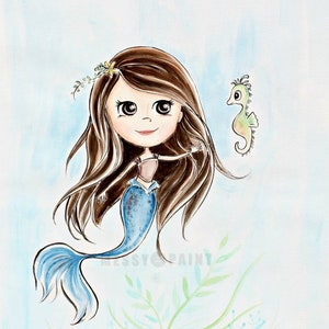 Ocean Wall Art for girls, Mermaid Wall Art, Girls room Wall Art, Mermaid Room Decor, Mermaid and Sea Horse,Kids Room Art, Nursery Decor