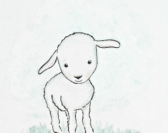 Baby Lamb Nursery Print, Farm Animal Wall Art