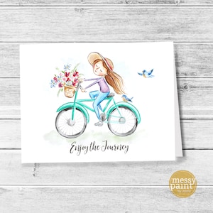 Enjoy the Journey, Bike, Card Set, stationary, vintage bike, encouraging, any occasion card, set of 5, girlfriends card, watercolor
