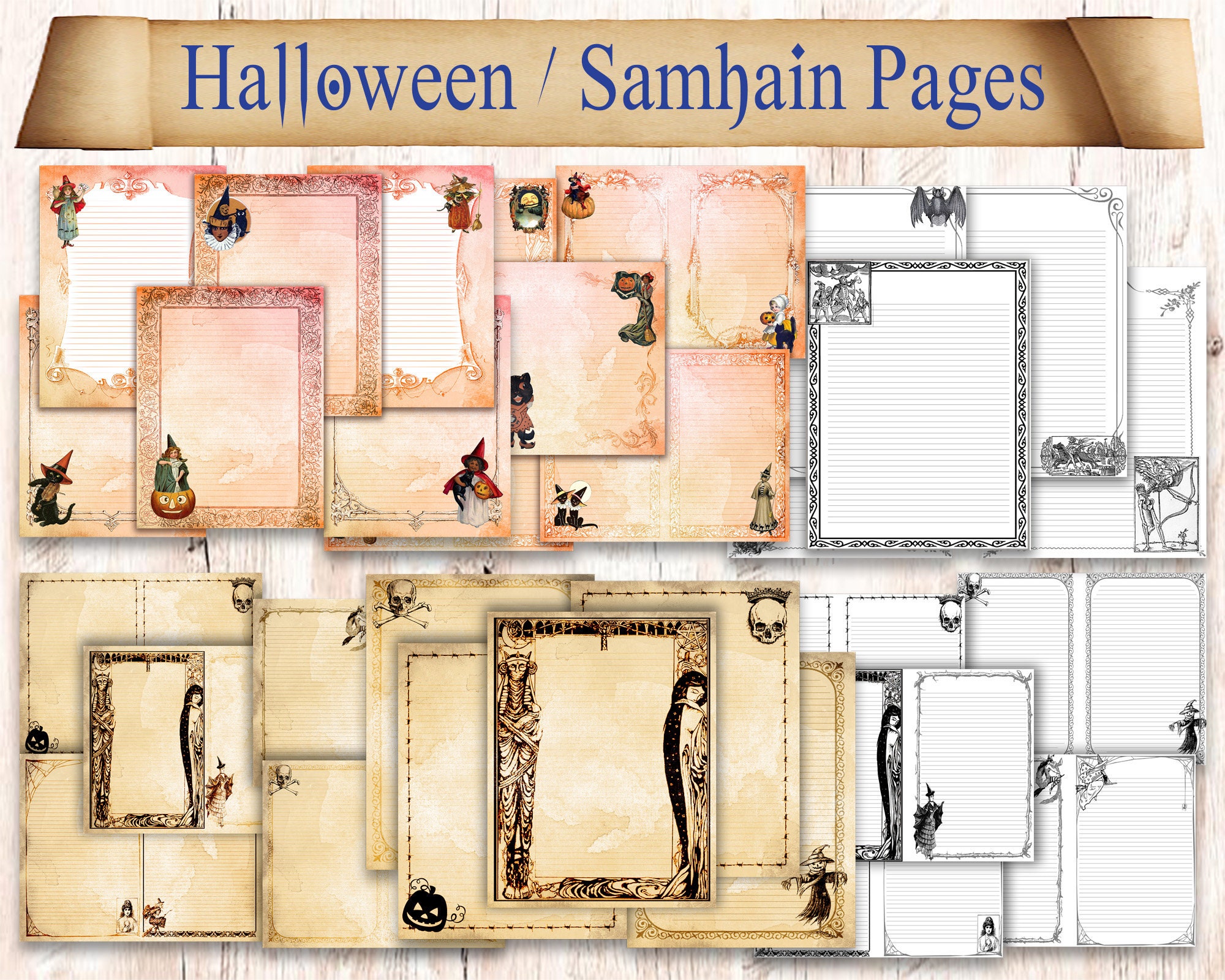 120 Autumn Samhain Book of Shadows Printable Pages. Fall Halloween Sabbat Witchcraft paper pack download. Nature grimoire journal sheets
