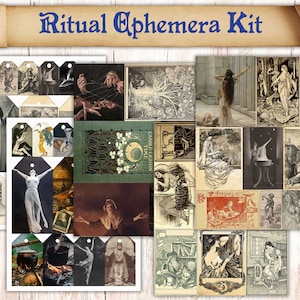 49 Ritual Magick para impressão com tema Junk Journal Ephemera. Ilustrações de feitiços para Grimório / Livro das Sombras / Livro de feitiços. Cartões de registro no diário