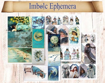 37 Ephemera de diario Imbolc imprimible para Ur Witchcraft Sabbats Grimoire, Libro de sombras o Libro de hechizos con ilustraciones vintage de invierno