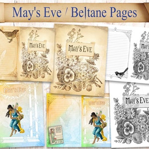 Wheel Of The Year Beltane Book Of Shadows Pages. May's Eve Journaling Prompt Kit. Antique Vintage Grimoire Paper. Junk Journal Sheets. image 2