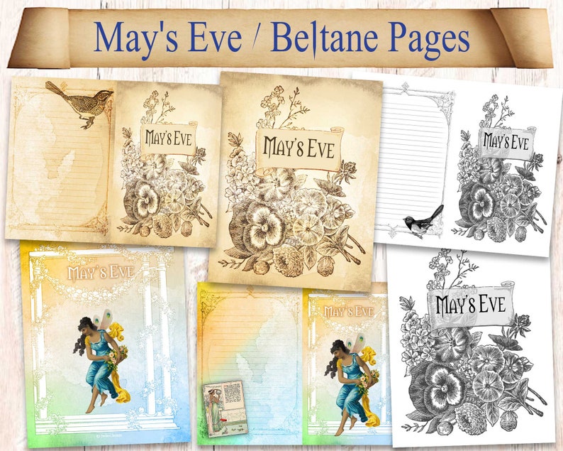 Wheel Of The Year Beltane Book Of Shadows Pages. May's Eve Journaling Prompt Kit. Antique Vintage Grimoire Paper. Junk Journal Sheets. image 2