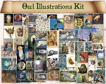 88 Printable Owl & Moon Junk Journal Ephemera Illustrations. Lunar Journaling Cards For Witchcraft Grimoire/ Book Of Shadows / Spell Book.