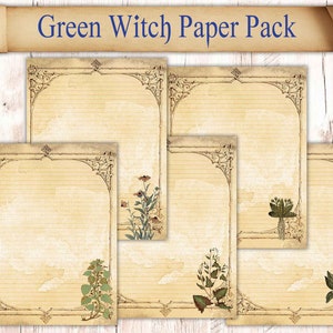 20 Pages of Green Witch Book of Shadows Paper. Binder Refill Pages Download. Vintage Botanical Spellbook Illustrations. Printable Paper Pack
