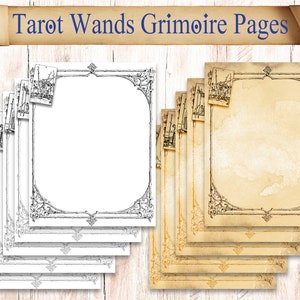 Pages de journal de costume de tarot de baguettes pour le classeur de livre des ombres. Téléchargement imprimable de Ryder Waite Smith Oracle Cards. Mises en page des feuilles de grimoire.