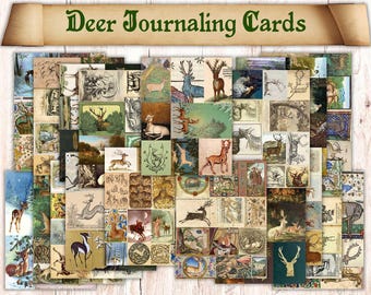 162 Printable Deer / Stag Junk Journal Ephemera Illustrations. Medieval Bestiary Animal Journaling Cards