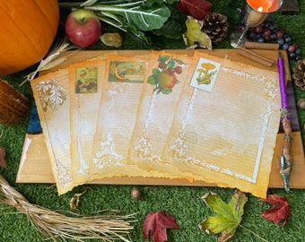 Autumn Witch Book of Shadows Sheets / Pagan Journal Pages / Vintage Witchcraft Spellbook Illustrations / Paper Pack / Victorian Witches.