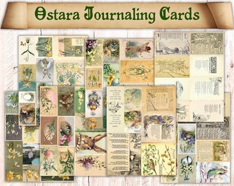 Printable Ostara Journaling Cards, Vintage Spring Illustrations Ephemera Kit (Digital Download)