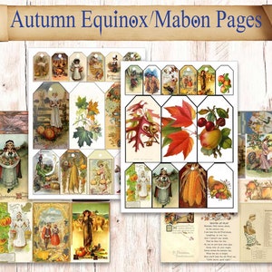 50 Druckbare Mabon Journaling Ephemera für Ihr Grimoire, Buch der Schatten oder Zauberbuch mit Vintagen Herbst Illustrationen