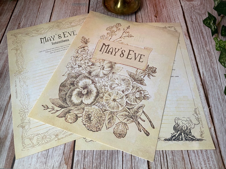 Wheel Of The Year Beltane Book Of Shadows Pages. May's Eve Journaling Prompt Kit. Antique Vintage Grimoire Paper. Junk Journal Sheets. image 5