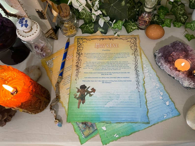 Wheel Of The Year Beltane Book Of Shadows Pages. May's Eve Journaling Prompt Kit. Antique Vintage Grimoire Paper. Junk Journal Sheets. image 4