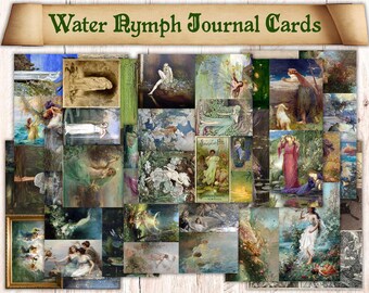 Tarjetas de diario con motivos de ninfas acuáticas vintage (kit de efímeros imprimibles)