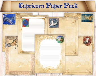 20 Pages Capricorn Zodiac Themed Book of Shadows Paper. Binder Refill Pages Download. Astrology Spellbook Illustrations Printable Paper Pack