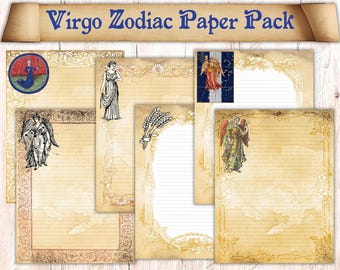 20 Pages Virgo Zodiac Themed Book of Shadows Paper. Binder Refill Pages Download. Astrology Spellbook Illustrations. Printable Paper Pack