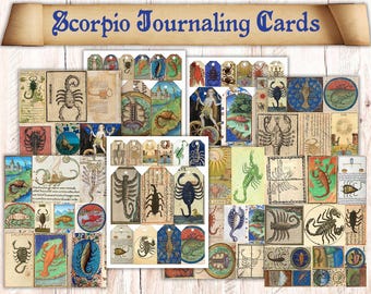 94 Printable Scorpio Zodiac Themed Junk Journal Ephemera. Astrology Journaling Cards Illustrations  For Grimoire/ Book Of Shadows