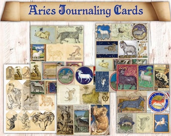 53 Printable Aries Zodiac Themed Junk Journal Ephemera. Astrology Journaling Cards Illustrations  For Grimoire/ Book Of Shadows/ Spell Book
