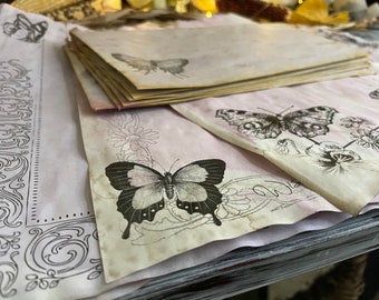 16 Piece Set of Butterfly Stationary And Writing Paper. Whimsical Handmade Sheets and Envelopes with Vintage Butterfly & Moth Illustrations.