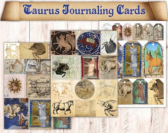 38 Printable Taurus Zodiac Themed Junk Journal Ephemera. Astrology Journaling Cards Illustrations  For Grimoire/ Book Of Shadows/ Spell Book
