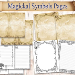 288 Book of shadows binder printable pages w/ pagan symbols. Digital witchcraft spellbook paper pack download. Grimoire journal sheets.