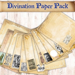50 Pages Divination Book of Shadows Paper. Witch Binder Refill Sheets Download. Fortune Teller Spellbook Illustrations. Printable Paper Pack