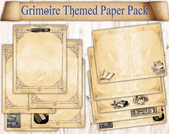 40 Digitales Buch der Schatten zum Ausdrucken. Grimoire unter dem Thema Junk Journal Papier Pack herunterladen. Blanko Journaling Bögen mit Vintage Kunst.