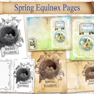 Rad Des Jahres Frühlings-Tagundnachtgleiche Buch der Schatten Seiten. Ostara Journaling Prompt Kit. Druckbares Digitales Grimoire Papier. Junk-Journal Blätter.