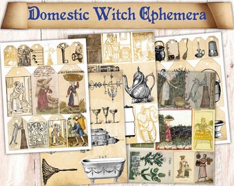 52 láminas imprimibles para diario de brujería doméstica: ideales para grimorios, libros de las sombras y libros de hechizos. Arte vintage para el hogar.