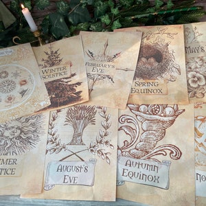 Wheel Of The Year Grimoire Pages. Printed Journaling Sheets For Your Book Of Shadows. 8 Sabbats. Cover Page, Information, Journal Prompts.