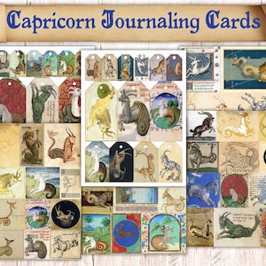 67 Journal imprimable éphémères éphémères sur le thème du zodiaque Capricorne. Illustrations de cartes de journalisation d'astrologie pour le grimoire/le livre des ombres