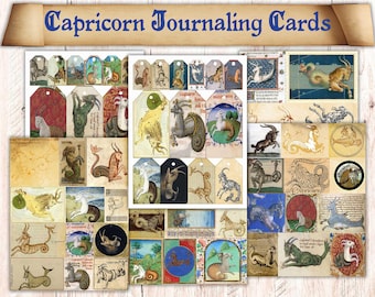 67 Printable Capricorn Zodiac Themed Junk Journal Ephemera. Astrology Journaling Cards Illustrations  For Grimoire/ Book Of Shadows