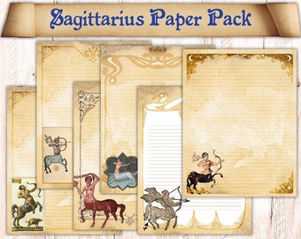 20 Pages Sagittarius Zodiac Book of Shadows Paper. Binder Refill Pages Download. Astrology Spellbook Illustrations. Printable Paper Pack