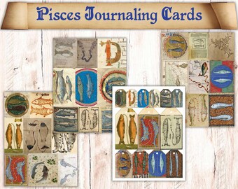 40 Printable Pisces Zodiac Themed Junk Journal Ephemera. Astrology Journaling Cards Illustrations  For Grimoire/ Book Of Shadows