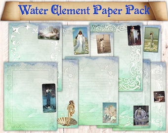 Paquete de papeles con temática vintage del elemento agua (descarga imprimible)