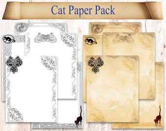 44 Digital Black Cat Book of Shadows Printable Pages. Witchcraft spellbook paper pack download. Blank familiar grimoire journal sheets