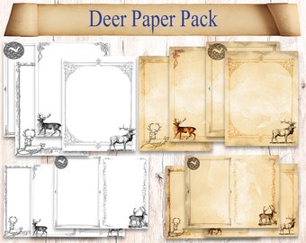 48 Digital Deer Book of Shadows Printable Pages. Stag witchcraft spellbook paper pack download. Blank forest witch grimoire journal sheets