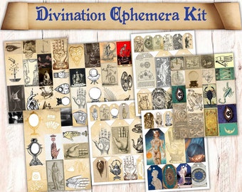 99 efímeras imprimibles de adivinación para grimorios, libros de sombras y libros de hechizos. Ilustraciones vintage de adivinos.