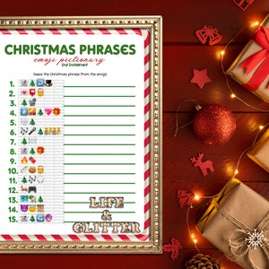 Christmas Phrases Emoji Pictionary 2nd Installment, Christmas party game instant download, printable game, printable download, family game