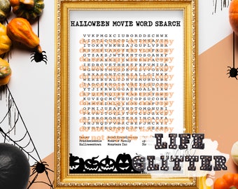 Halloween Movie word search, game for kids, halloween, halloween party games, children's games, party games, halloween movies, word search