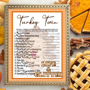 Turkey Twin Find the Guest, Thanksgiving game, party game Friendsgiving, Zoom Thanksgiving, group game family friendly holidays Office Party