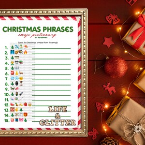 Frasi di Natale Emoji Pictionary 1a puntata, gioco di festa di Natale, pictionario emoji, download stampabile, download istantaneo, gioco di società