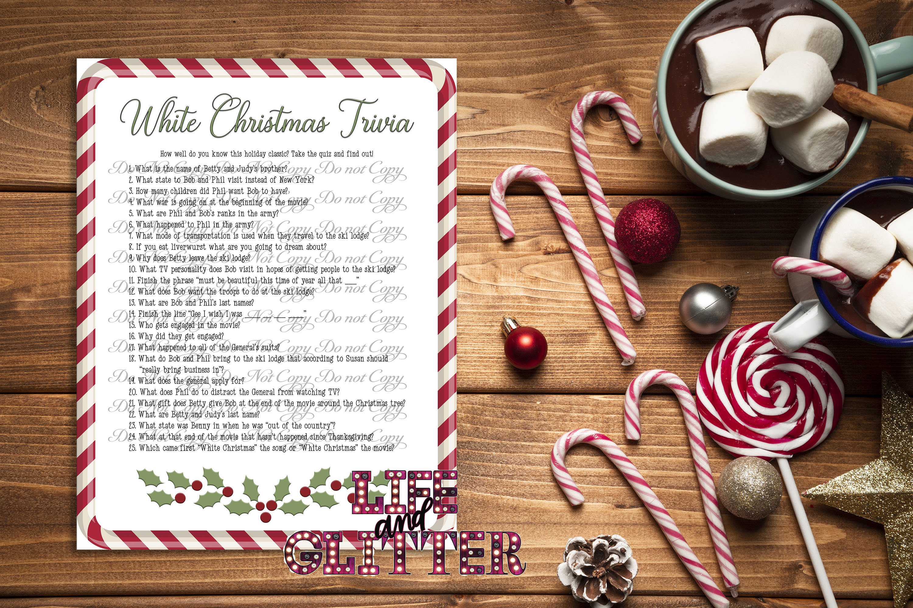 Printable White Christmas Movie Trivia Christmas Party Game Etsy